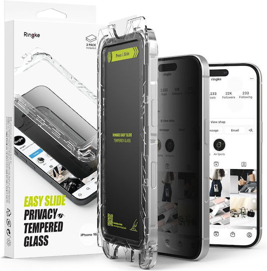 Ringke Easy Slide Privacy Tempered Glass 2τμχ (iPhone 15 / 16)